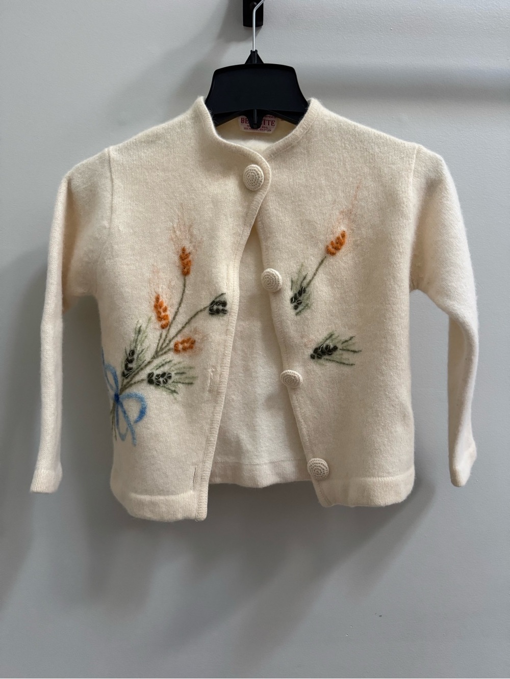 Vintage Bennette Girls Lambswool Angora Embroidered Cardigan Size M/L
